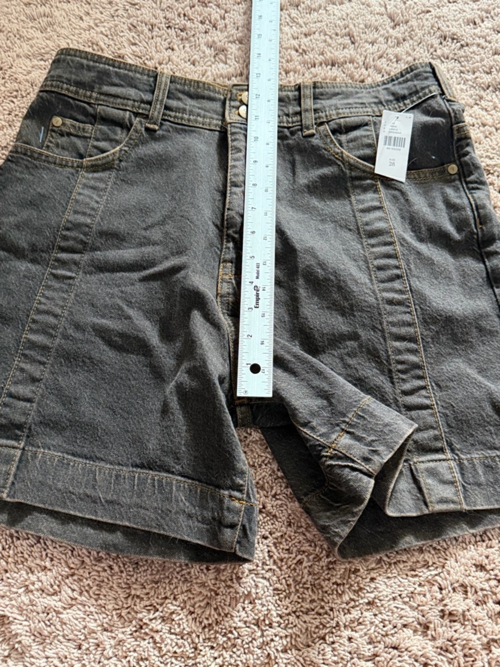 NWT new 28 Anthropologie pilcro seamed long denim jean shorts black gray gold - Picture 11 of 17